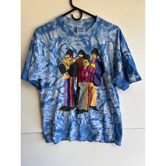 The Beatles Tie Dye T-Shirt Cartoon Band Tee Gildan Large Classic - Picture 1 of 6